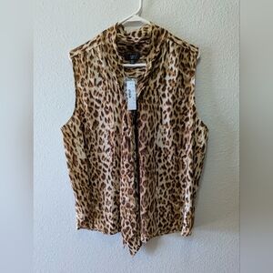 J Crew Tie Neck Top Womens Small XXL Animal Print Sleeveless Drapey Chiffon